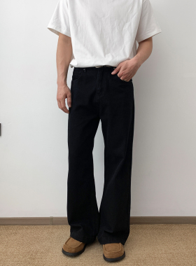 NSEEKE春夏新款高级黑色牛仔裤男款阔腿复古直基础长裤子宽松潮牌