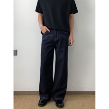 NSEEKE美式秋冬原牛辑明线原色丹宁牛仔裤男款宽松直筒阔腿长裤子