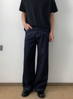 NSEEKE美式春夏原牛辑明线原色丹宁牛仔裤男款宽松直筒阔腿长裤子