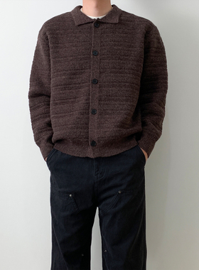 NSEEKE开衫翻领针织毛衣男女秋季美式cleanfit绵羊毛简约外套慵懒