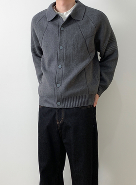 NSEEKE深灰立领毛衣开衫男春秋季新款宽松休闲长袖松弛针织衫外套