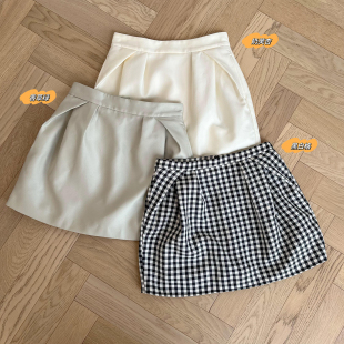 小短裙花苞廓形纯色 巴黎橱窗超好搭 格子A字半身裙 麻豆 娜娜家