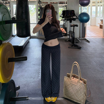 自在穿”原创波点休闲女微喇显瘦遛弯裤150小个子休闲直筒拖地裤