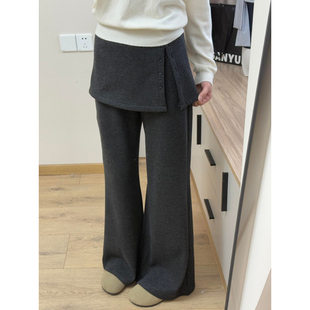 女春夏145慵懒宽松拖地喇叭休闲裤 150小个子屁帘假两件薄款 微喇裤