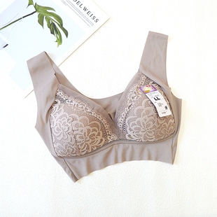 深V性感无痕背心式运动大码无钢圈文胸蕾丝聚拢上托侧收文胸内衣