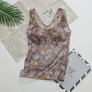 文胸背心一体式夏季薄款超薄网纱免穿文胸内搭吊带打底带胸垫上衣