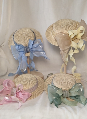 蜉蝣小居BJD娃用道具草帽DD3分叔4分6分小布棉花丝带礼帽洋装配件