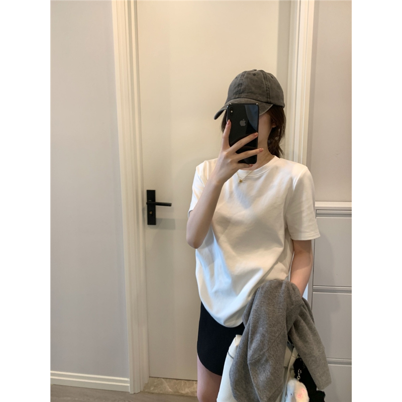 基础款白色正肩短袖T恤女2