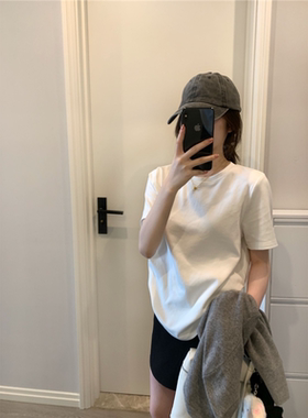 基础款白色正肩短袖T恤女2025夏季新款圆领纯色体恤纯棉半袖上衣