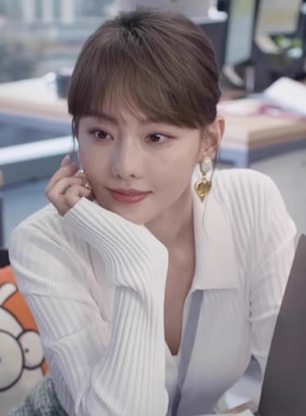 好事成双张嘉倪江喜同款白色加厚毛衣秋冬长袖羊毛针织衫短款外套