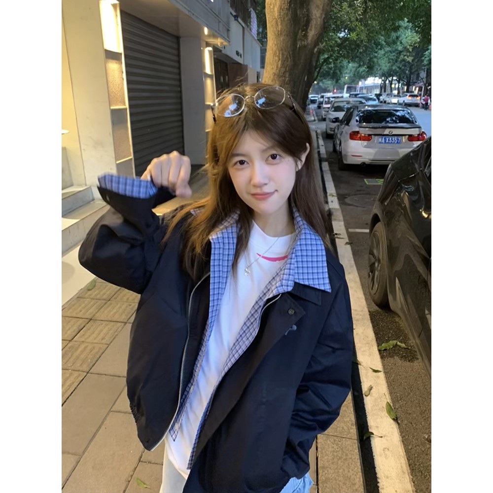 撞色拼接假两件外套女春秋