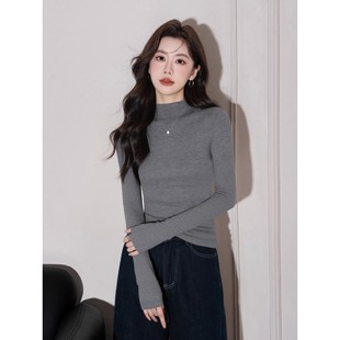 半高领打底衫女秋冬长袖内搭2025新款洋气针织可外穿薄款黑色上衣