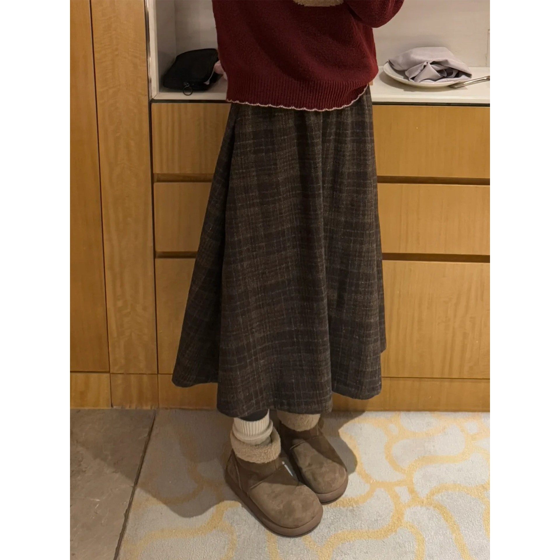 棕咖色毛呢半身裙大码女装秋冬遮胯显瘦a字格子梨型身材伯克利裙,女装/女士精品,大码半身裙,淘宝优惠券,粉丝福利购,淘宝优惠卷