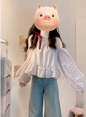 夏日漂亮露肩蝴蝶结波点衬