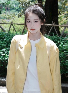 黄色翻领棒球服外套女秋冬季2025新款早秋韩系巨好看短款夹克上衣