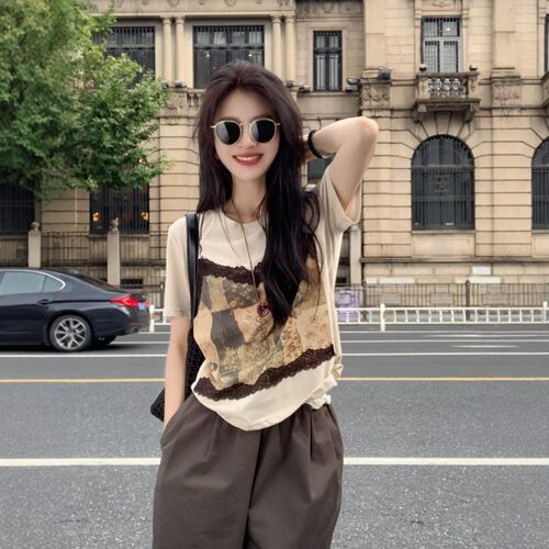 韩系假两件短袖T恤夏季显瘦