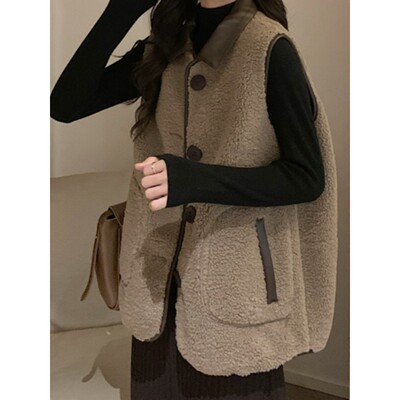 美拉德皮毛一体羊羔马甲外