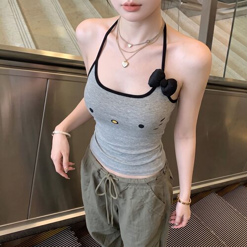 甜美蝴蝶结吊带背心修身显瘦