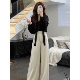 2026新款 女早春季 超火漂亮一整套ootd穿搭 套装 巨好看韩系黑色衬衫