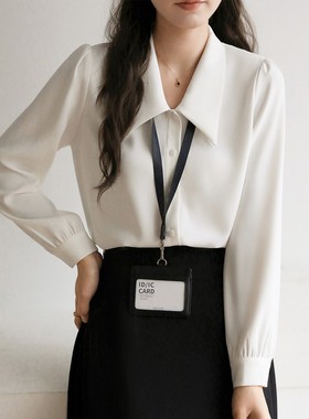 法式白色尖领衬衫女秋季新款高级感通勤职业面试气质长袖正肩上衣