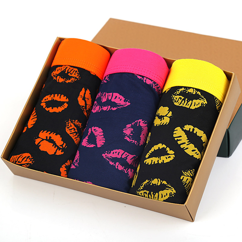 男士平角舒适内裤莫代尔透气时尚口红性感四角裤 青年裤头三条装