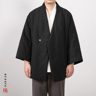 冬季汉服棉麻棉袍男九分袖中国风宽袖道袍交领居士棉外套禅修棉袄