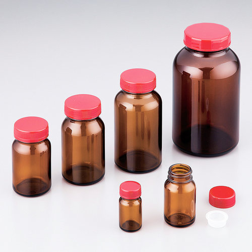 棕色玻璃广口瓶含内塞Asone134mL/173mL/206mL/261mL/570mL棕色试剂瓶黄大口瓶玻璃溶剂瓶透明玻璃大口瓶含票