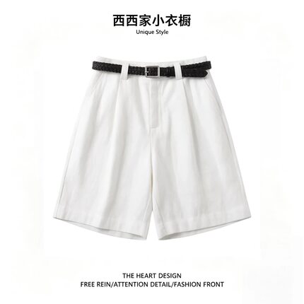 白色休闲短裤女夏季新款气质小个子显瘦宽松休闲百搭阔腿五分裤子