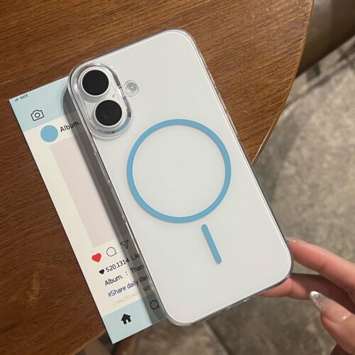 ins风极简蓝色细圈版Magsafe磁吸适用17苹果16promax手机壳iphone15promax新款14pro透明16plus高级感13抗黄2