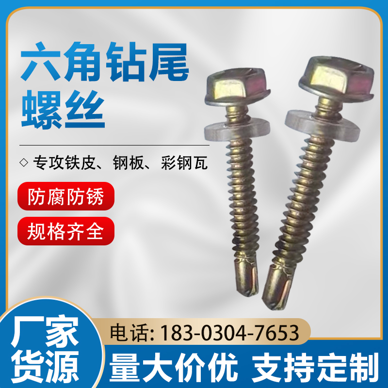 六角钻尾丝燕尾丝自钻螺丝自攻自转彩锌瓦钉罗丝带垫螺钉尾钉螺丝