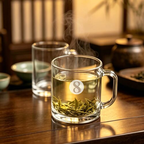 钢化防爆数字序号棋牌室专用泡茶杯茶楼麻将馆玻璃台球绿茶杯带把
