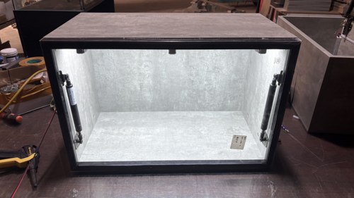 桌面展示柜液压上翻门展柜防尘柜玻璃展示柜盲盒公仔娃娃展柜