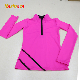 福诺定制花样滑冰服训练服长袖套头T恤纯黑女童上衣锦磨毛玫红黑