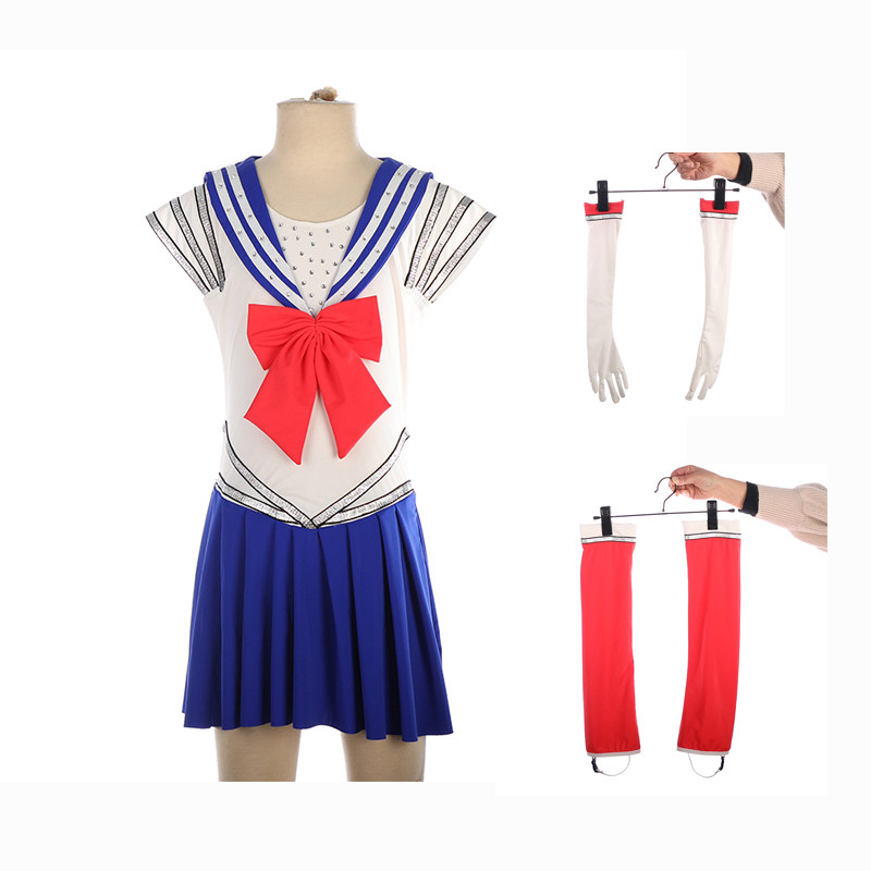 福诺花样滑冰服溜冰服表演服儿童成人女童比赛裙子水手带手套鞋套