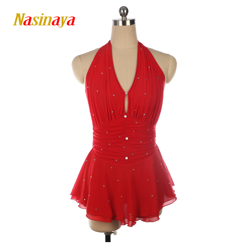 福诺花样滑冰服表演服溜冰服定制儿童成人女童比赛裙子褶皱挂脖