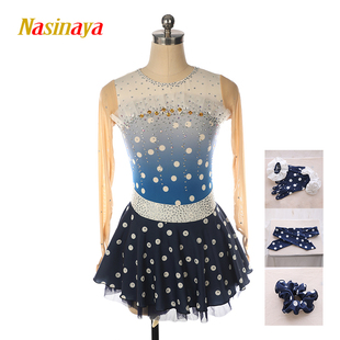 福诺定制儿童成人花样滑冰服女童表演比赛考级裙子波点加头花手套