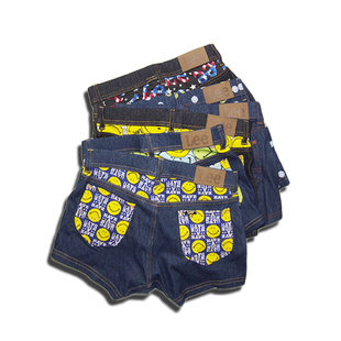 弹力仿牛仔设计平角内裤 高端日单潮流联名款 青少年通用 成年