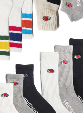 任满6件包邮  日单鲜果秋冬毛巾底Cityboy纯白复古竖条纹中帮棉袜