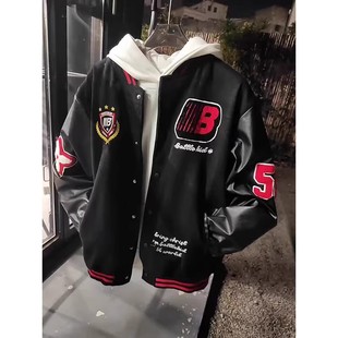 美式高街徽章拼接撞色刺绣棒球服男款春秋国潮牌宽松飞行夹克外套