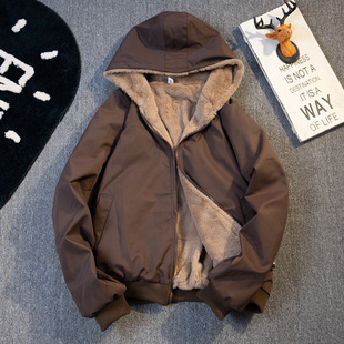 仿兔毛双面穿派克服棉衣男冬美式保暖连帽棉服加绒加厚座山雕外套