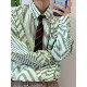 宽松学院风jk领带休闲衬衣外套 春秋季 日系复古绿色条纹衬衫 男长袖