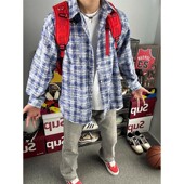 衬衣 高级感痞帅高街外套潮牌宽松百搭长袖 扎染格子衬衫 男春秋美式