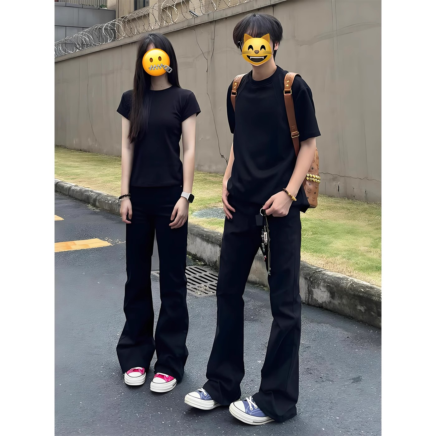 黑色美式微喇牛仔裤男春秋季新款高街情侣裤子潮牌修身窄版直筒裤
