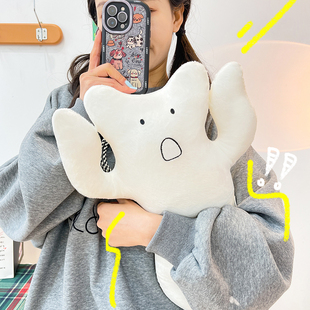 网红卡通拉长猫奶白抽象搞怪毛绒玩具抱枕靠垫可爱玩偶儿童礼物