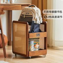 那澜多好木质双层可移动书包置物架书本收纳架带推拉抽屉式大容量