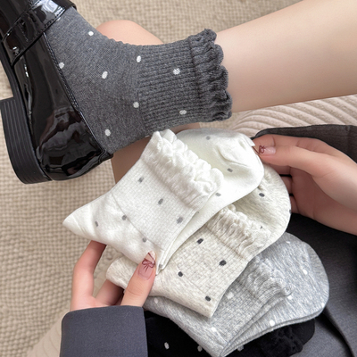 中筒袜子女花边袜纯棉波点春夏季