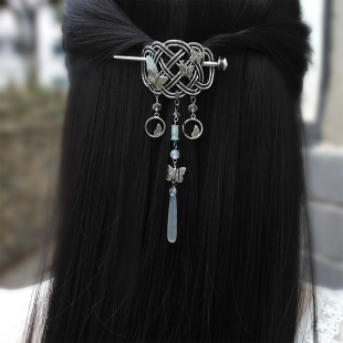 原创新中式 发饰简约气质翡翠古风头饰发夹发卡半扎丸子女日常旗袍