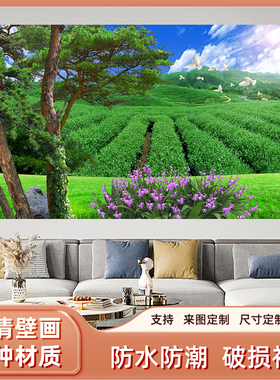茶园茶景田园风格茶树装饰画客厅餐厅自粘背景墙松树平安鸽贴纸画