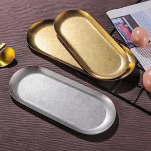 日式 雪花砂复古不锈钢椭圆点心盘毛巾碟托盘甜品盘碟子寿司碟餐具