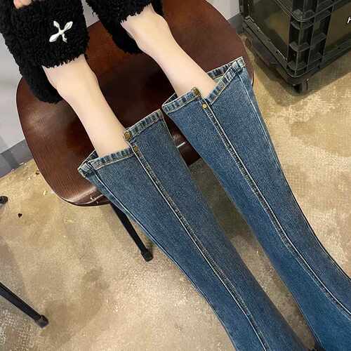 微喇牛仔裤女不规则九分开叉夏季